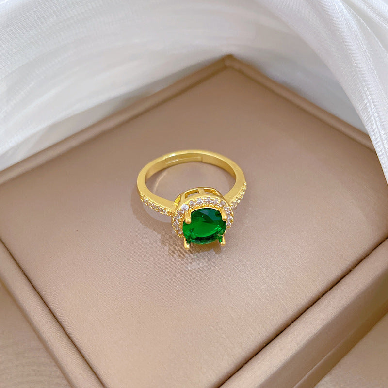 Minimalist Sweet Micro-Inlaid Cubic Zirconia Crown Brass Adjustable Ring for Women