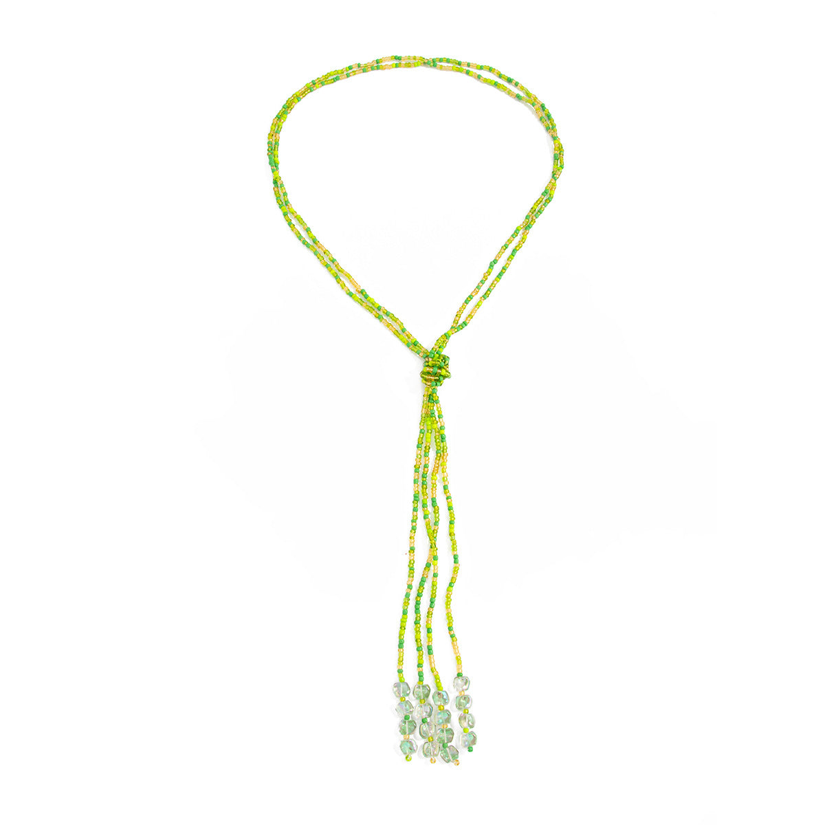 Sweet Punk Geometric Multi-Layer Glass Bead Tassel Long Necklace for Women