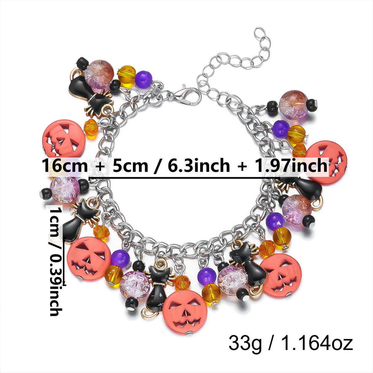 Gothic Drip Oil Plated Alloy Charm Bracelet with Cartoon Halloween Pendants for Unisex Party Jewelry