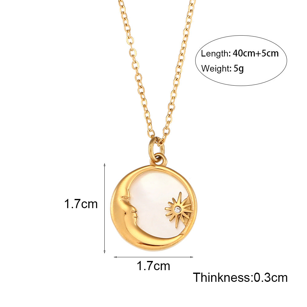 Collar con colgante de luna y estrella de moda minimalista para mujer en acero inoxidable con diseño geométrico y acabado chapado