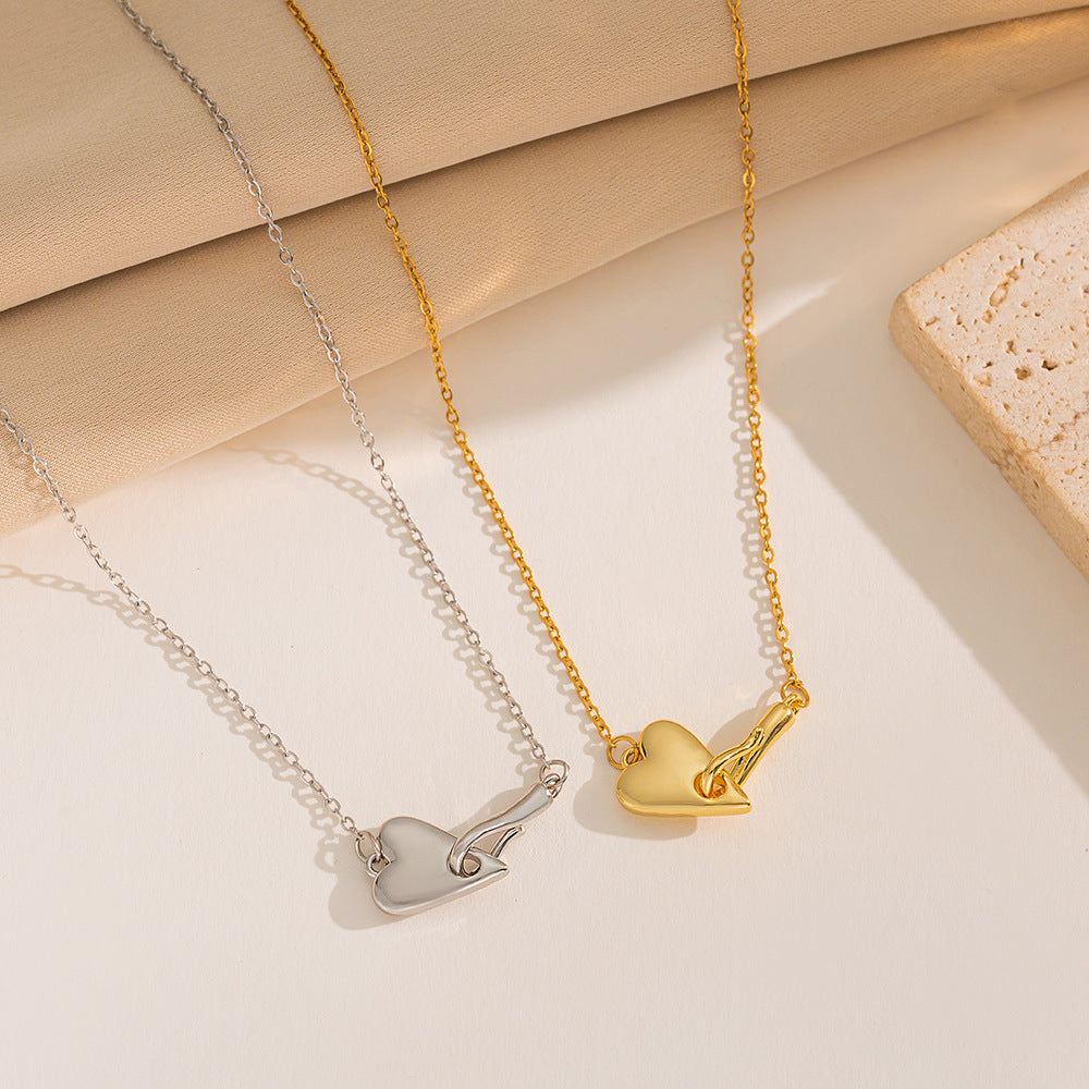 Minimalist Heart-Shaped Titanium Steel Necklace with Electroplating Finish Snake Chain for Women