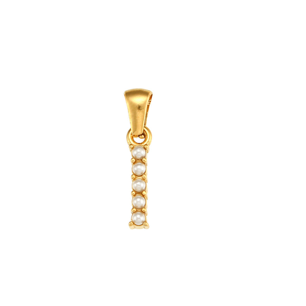 Minimalist Letter Pendant Necklace Stainless Steel with 18K Gold Plating Micro-Pave Zirconia and Pearl Accents