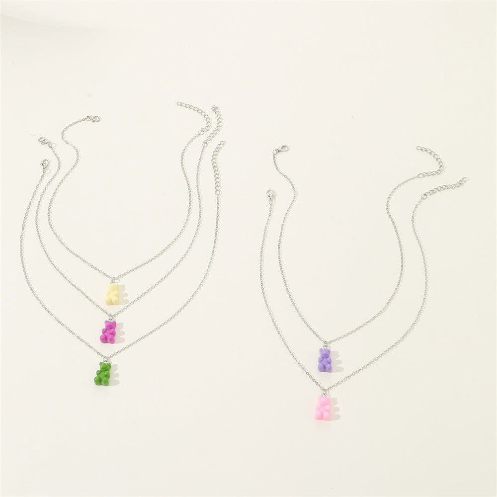 Collar de resina con forma de oso lindo estilo bohemio para niños con cadena de serpiente