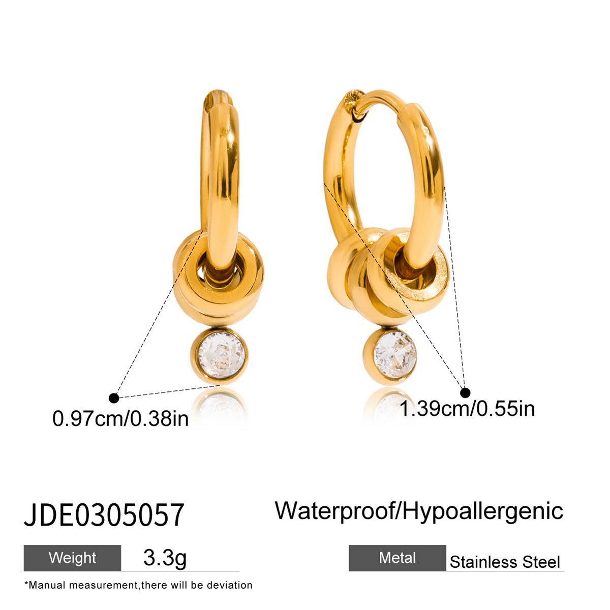 Orecchini a perno geometrici minimalisti in acciaio inossidabile con intarsio in strass per donna, gioielli di lusso in acciaio al titanio placcato ipoallergenico