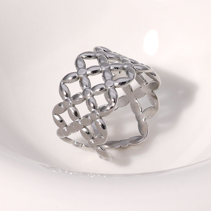 Anello Regolabile da Donna in Acciaio Inossidabile Geometrico Vintage con Finitura Placcata