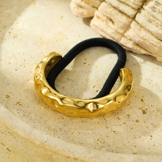 Elegant Stainless Steel Hair Tie with Arced Pleated Design for Ponytail, High-Elasticity Plated Hair Accessory