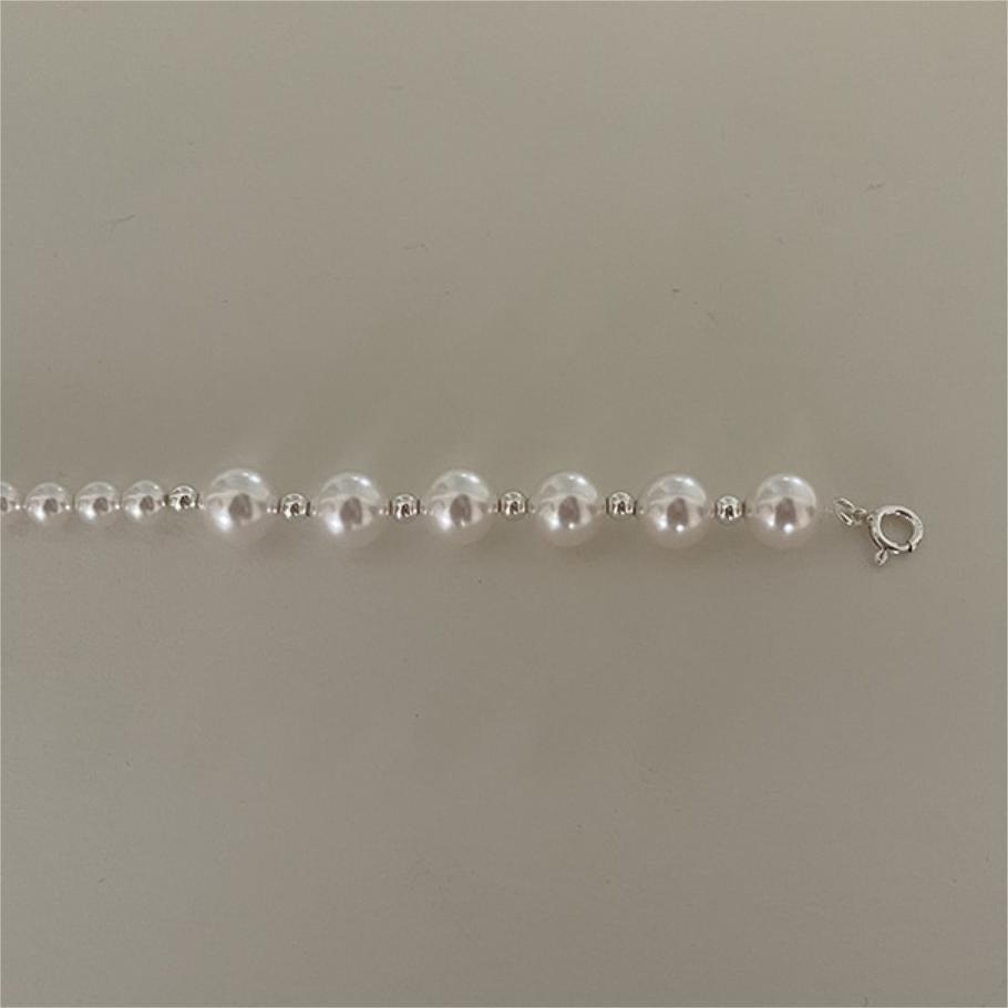 Minimalist Geometric Square Bead 925 Sterling Silver Pearl Bracelet for Women