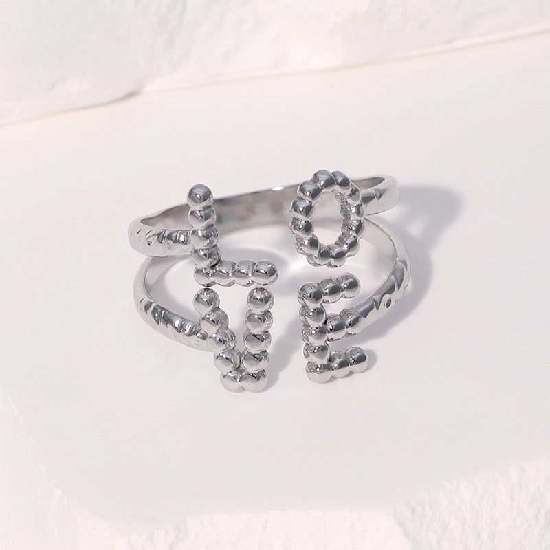 Minimalist Sweet Letter Stainless Steel Plated Open Ring LOVE Design for Women