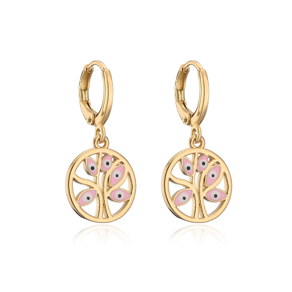 Geometric Eye-Shaped Earrings for Women Made of Brass with 18K Gold Plating and Enamel Finish