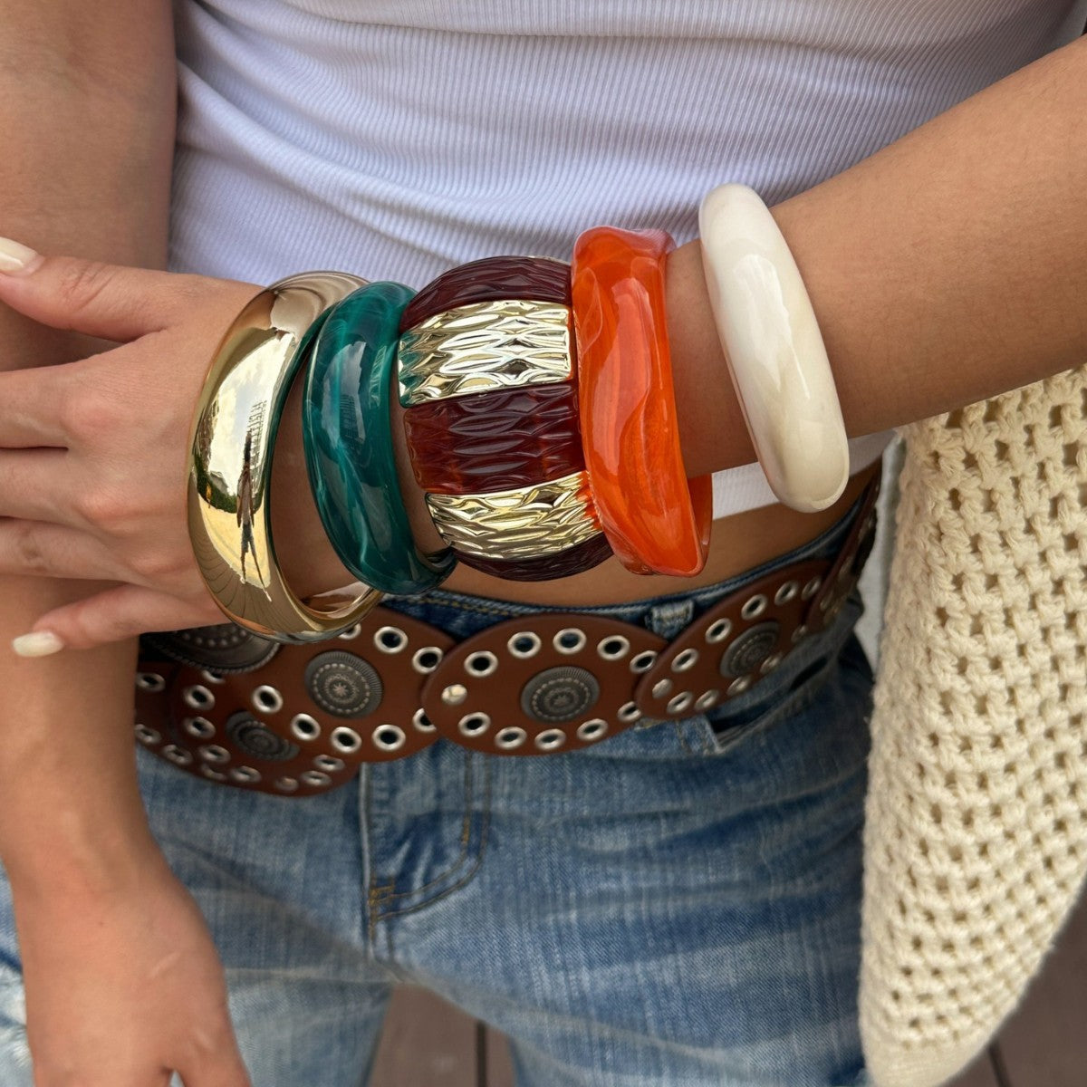 Luxury Brown Square Resin Drip Oil Bracelet for Women