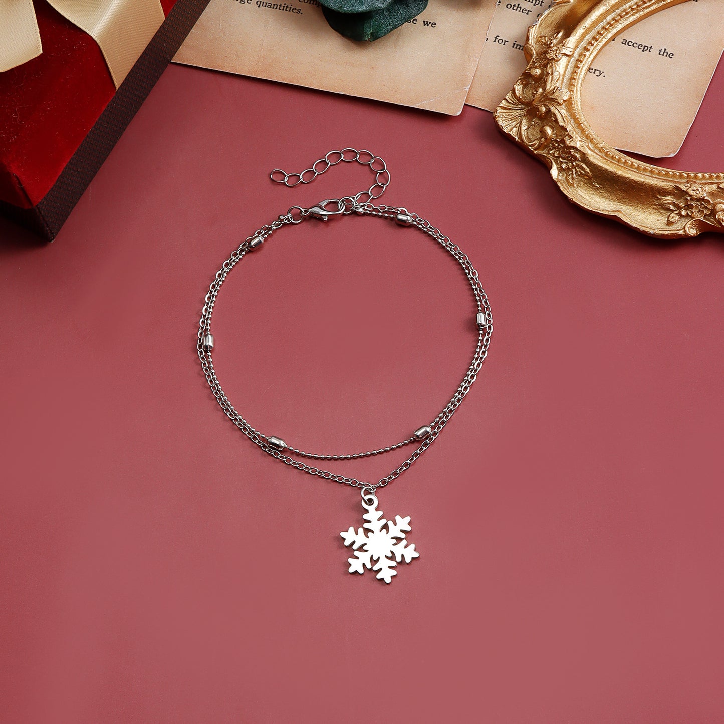 Minimalist Snowflake-Shaped Alloy Anklet for Women with Geometric Design Double-Layer Winter Holiday Jewelry