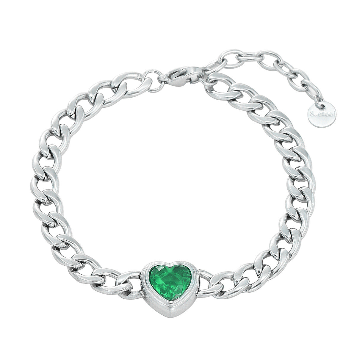 Fashionable Heart-Shaped Cubic Zirconia Titanium Steel Bracelet for Women with 18K Gold Vacuum Plating and Geometric Design