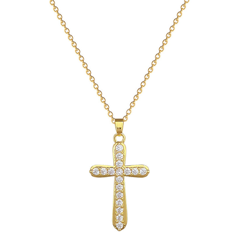 Collana di lusso fresca e dolce con ciondolo a croce geometrica in acciaio inossidabile, strass, rame, per uomo e donna