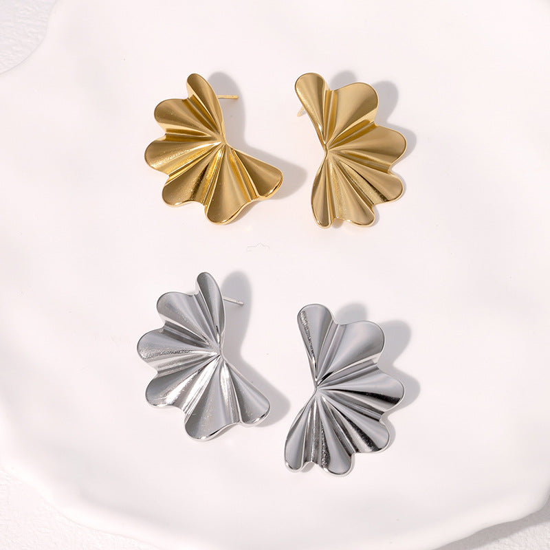 Minimalist Geometric Fan-Shaped Stainless Steel Earrings for Women with Plating Finish
