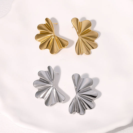 Minimalist Geometric Fan-Shaped Stainless Steel Earrings for Women with Plating Finish