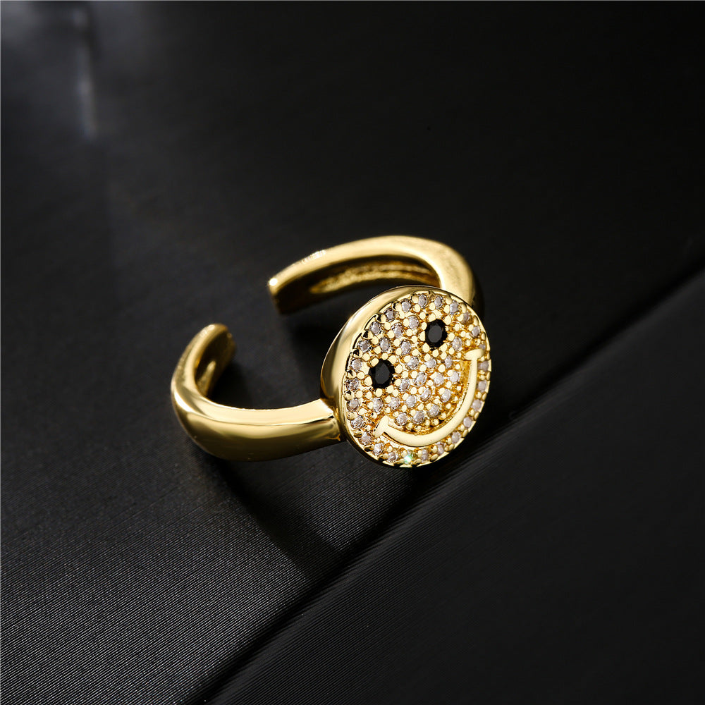 Gold Plated Brass Geometric Ring with Cubic Zirconia Inlay for Women