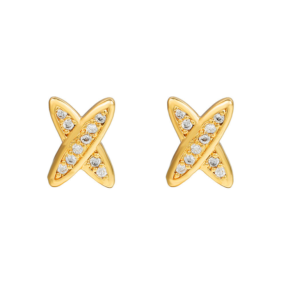 Streetwear Brass Inlaid with Cubic Zirconia Heart Cross Stud Earrings for Women