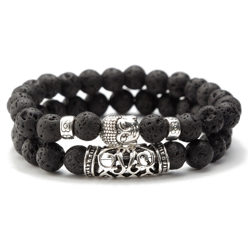 Casual Unisex Alloy Beaded Bracelet with Lava Rock and Tiger Eye