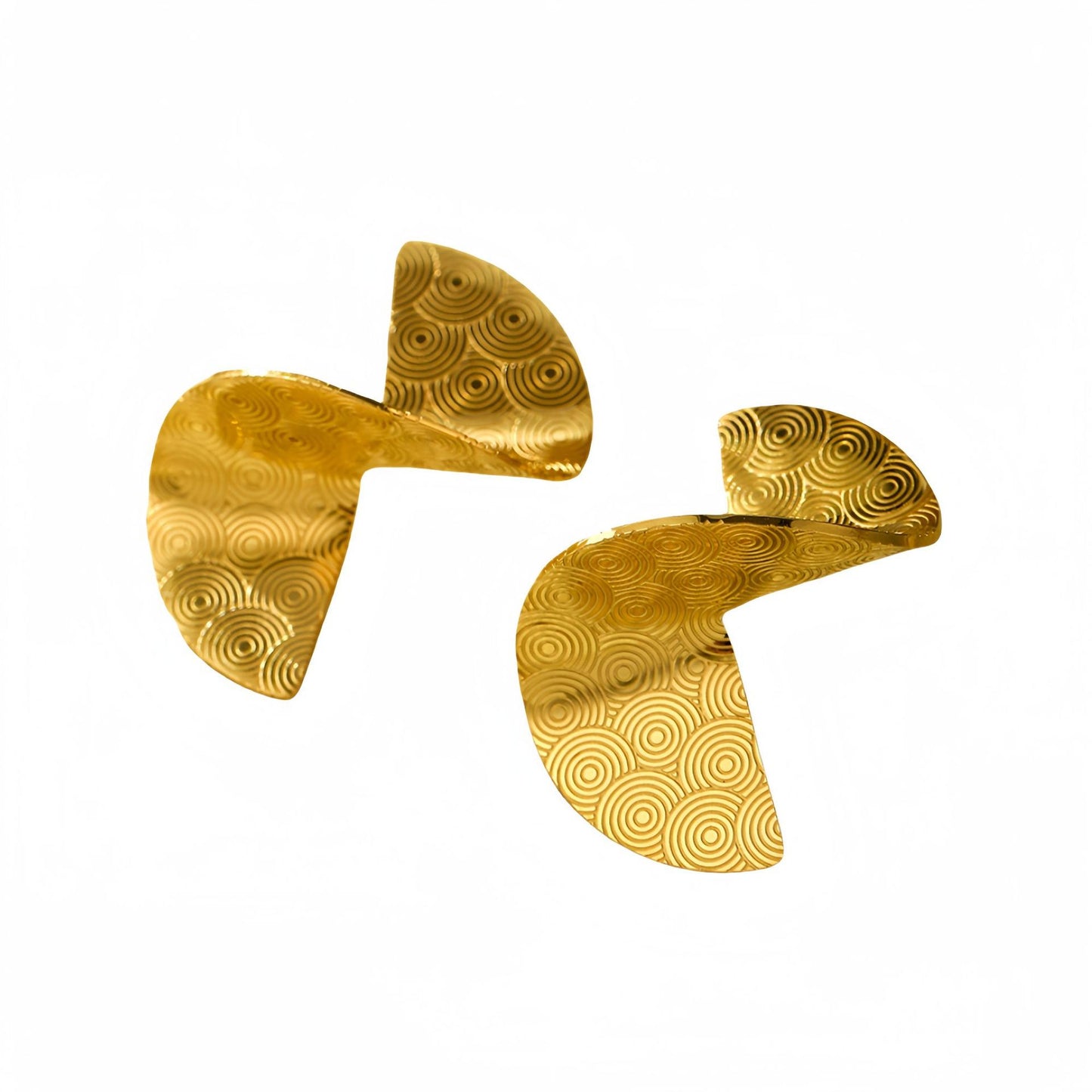 Pendientes giratorios de acero inoxidable con forma de abanico y acabado chapado para mujer, diseño de rayas circulares a la moda y minimalista