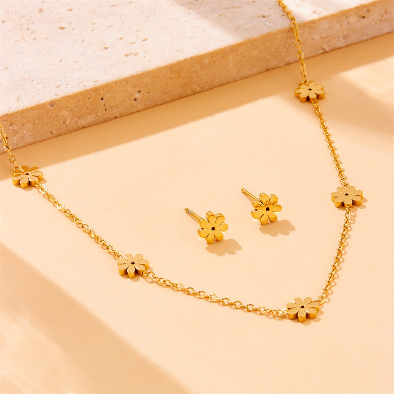 Fashion Office Chic Plated Stainless Steel Daisy Flower Earrings Necklace Bracelet Set