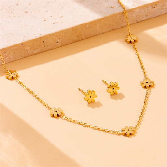 Fashion Office Chic Plated Stainless Steel Daisy Flower Earrings Necklace Bracelet Set