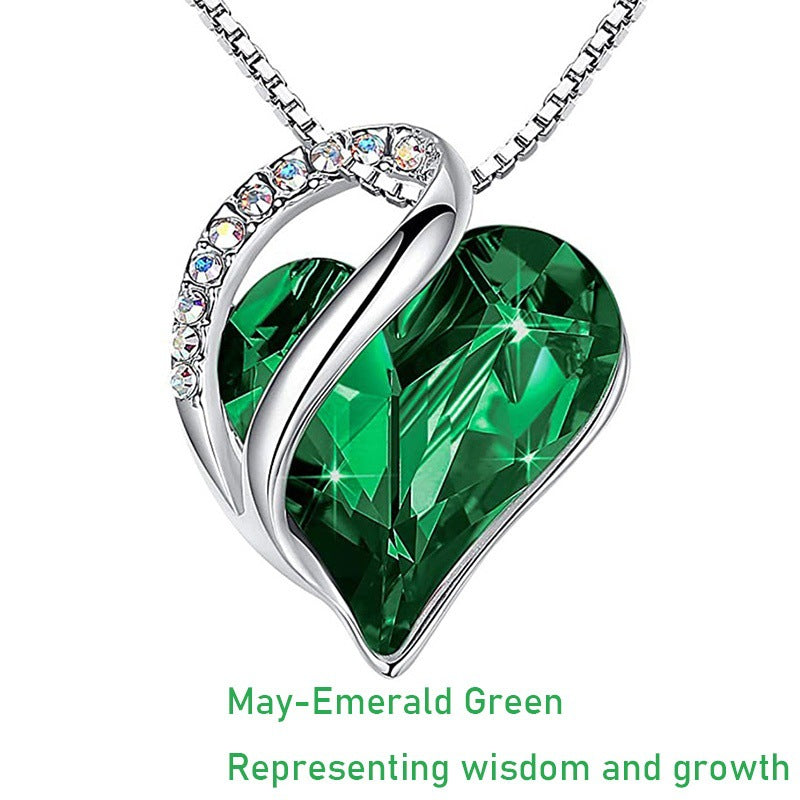 Elegant Heart Shape Alloy Inlaid Crystal Gemstone Necklace with Box Chain for Women