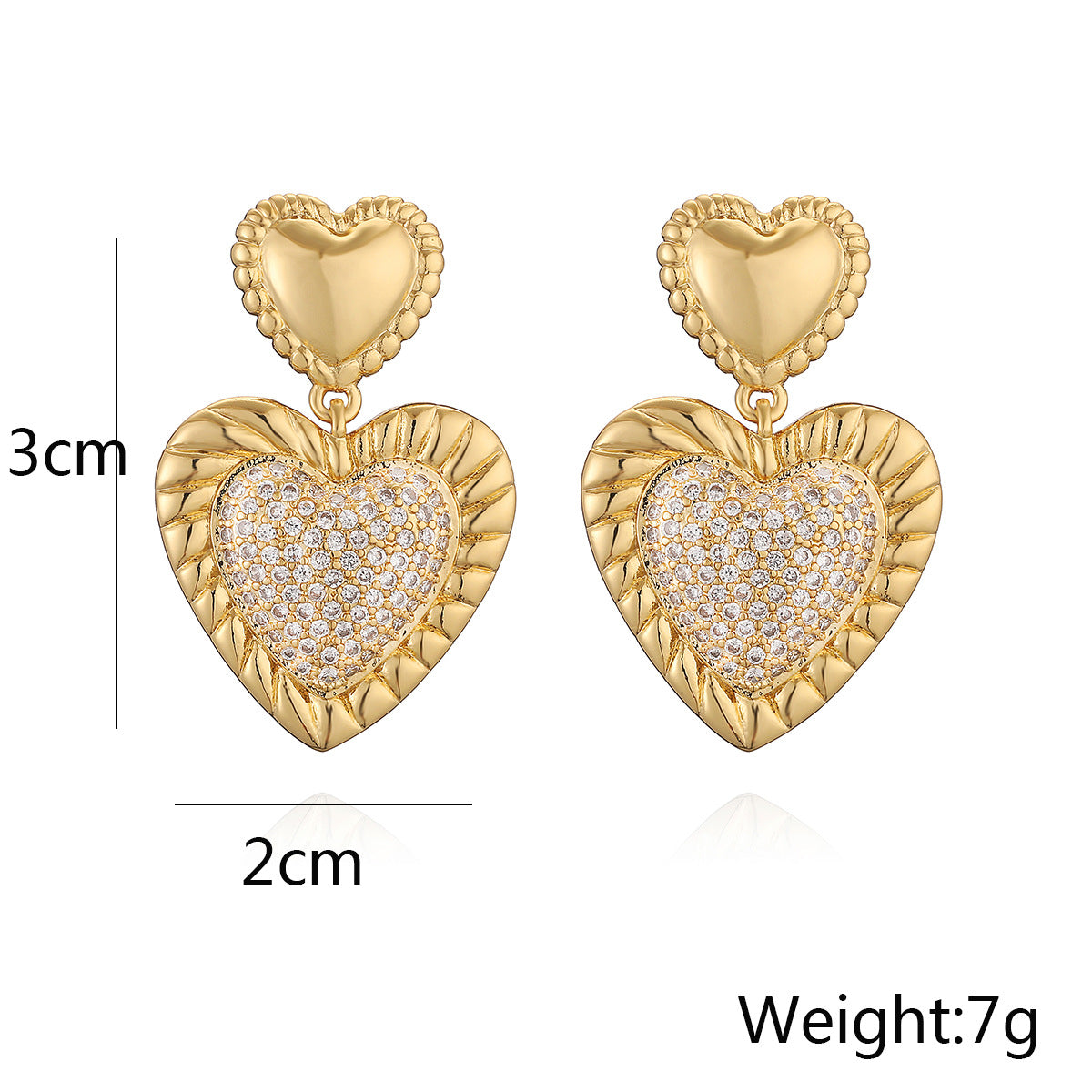 Orecchini minimalistici in rame a forma di cuore con strass per donna