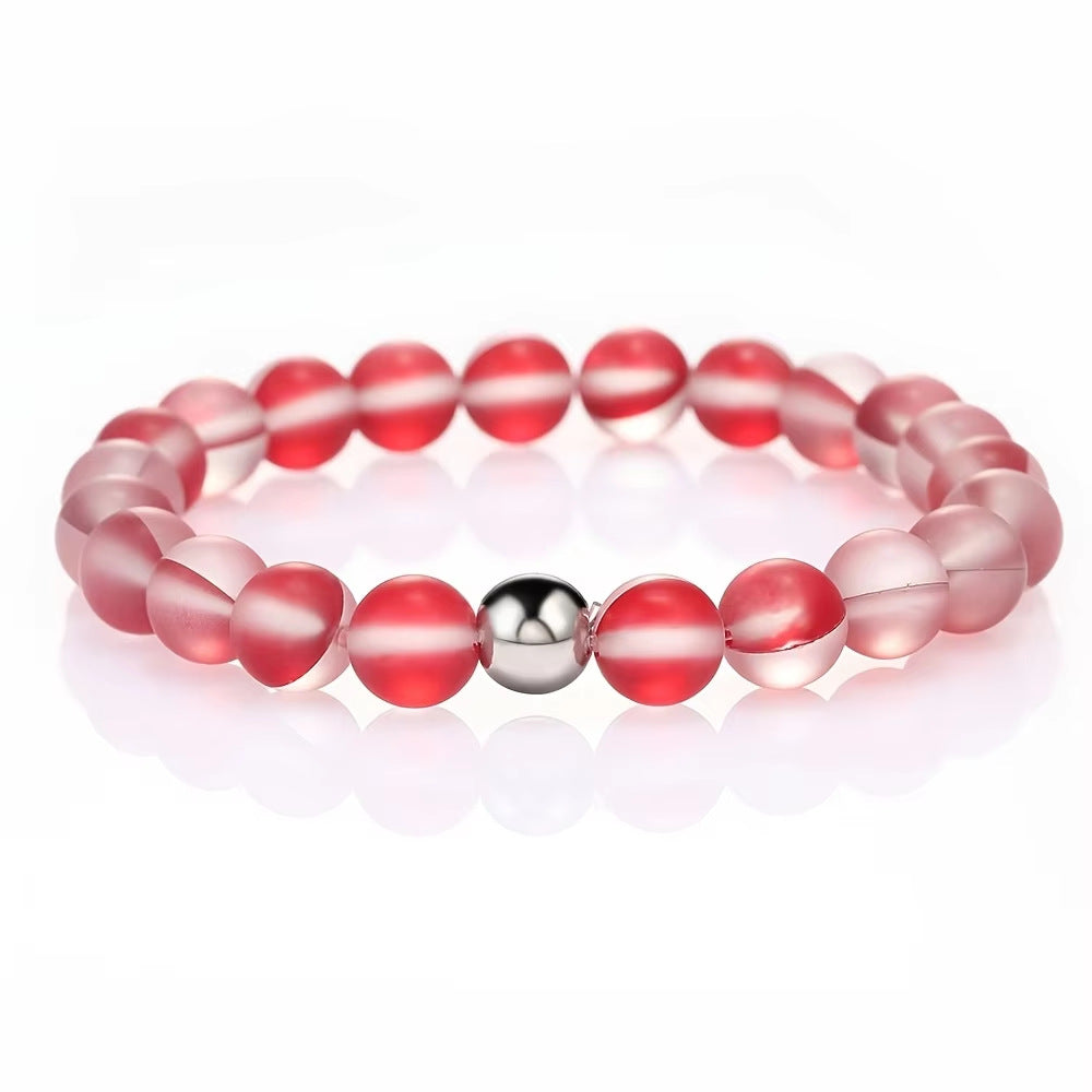 Colorful Moonstone Round Beaded Stretch Bracelet 8mm Unisex Handmade Jewelry