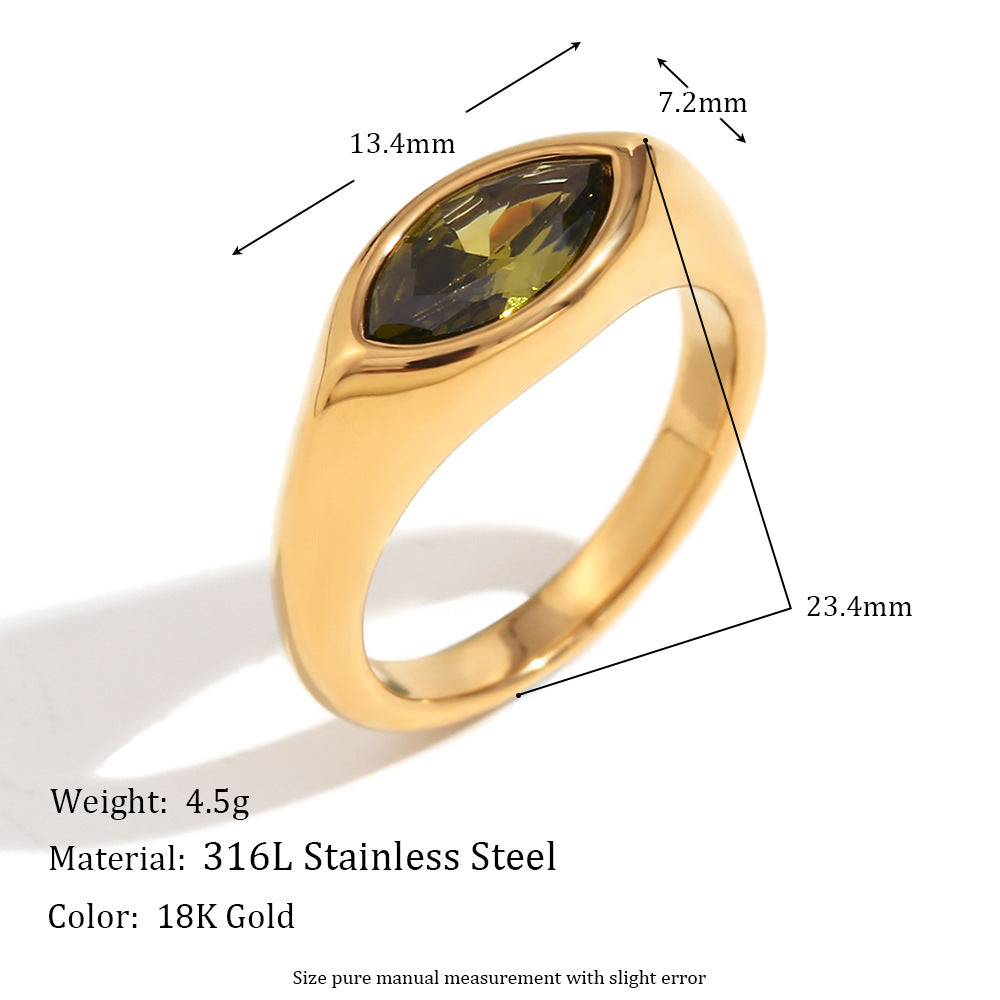 Anillo de Acero Inoxidable Geométrico Minimalista con Baño de Oro de 18K y Piedra de Zirconia Marquesa para Mujer