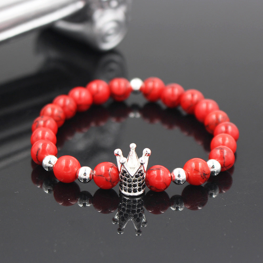 Crown Shape Brass Cubic Zirconia Handmade Beaded Bracelet Unisex