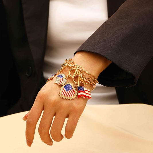 Bracciale Unisex in Lega Placcata a Cuore con Stella Bandiera Americana Gioielli Casual