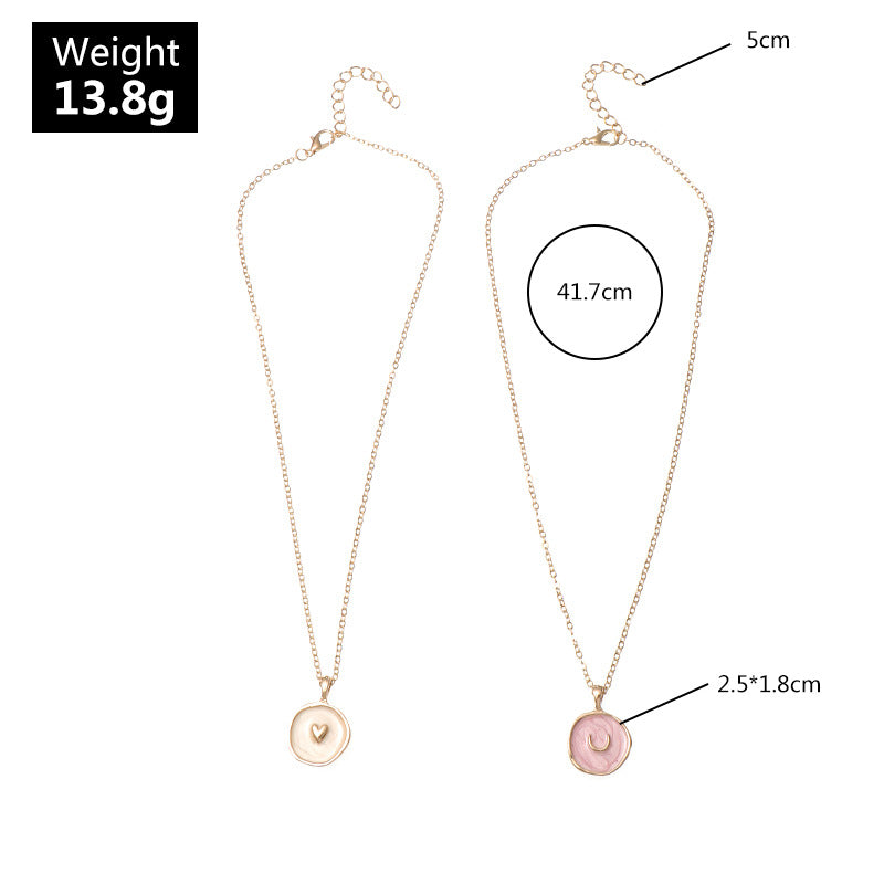 Collar minimalista con colgante de aleación con forma de corazón y luna con acabado esmaltado para niños y niñas, estilo cadena de serpiente