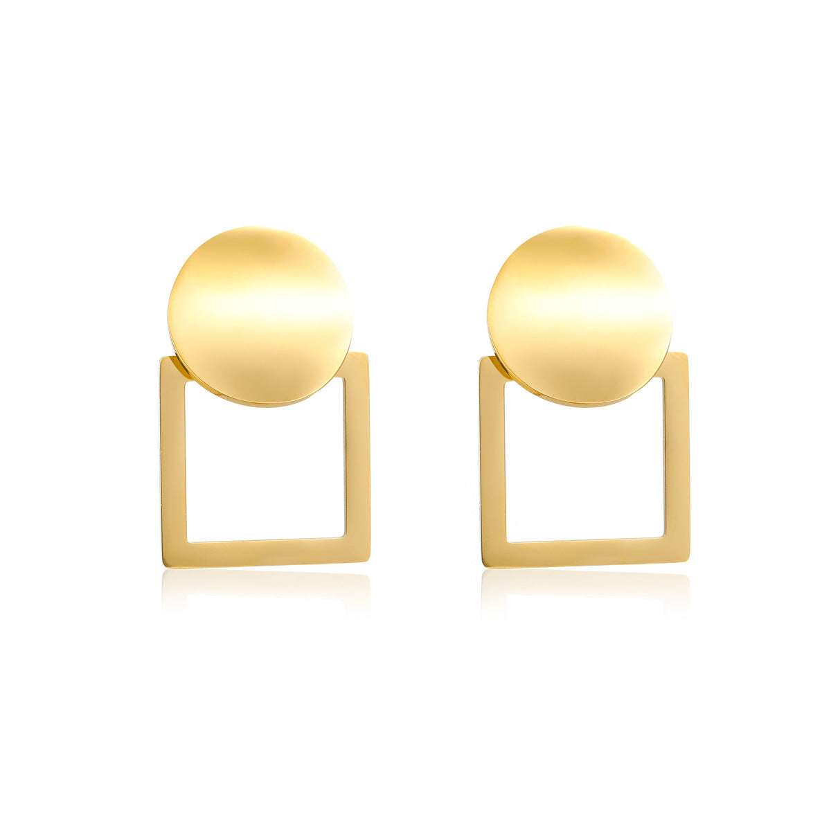 Elegantes pendientes de acero inoxidable geométricos con acabado chapado, diseño de recortes redondos y cuadrados para mujer