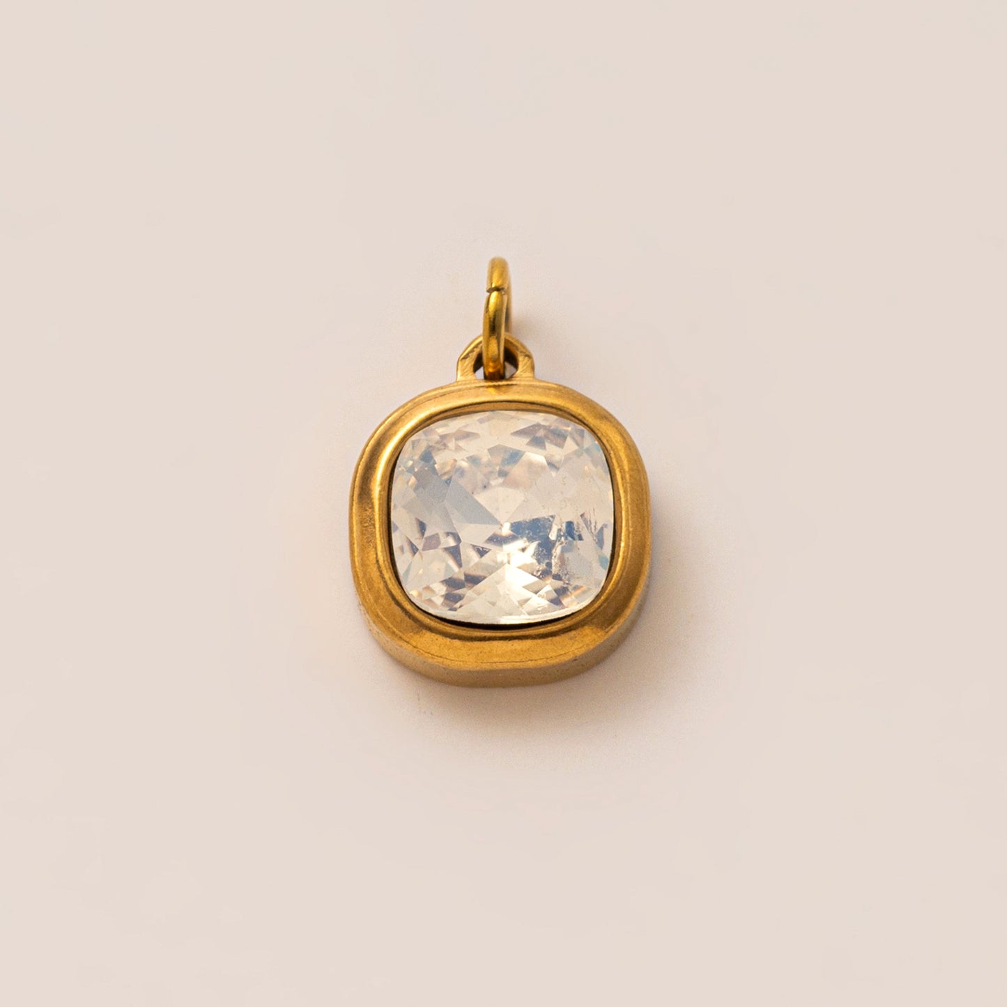 Minimalist Geometric 18K Gold Plated Titanium Steel Charm Bar with Rhinestone Inlaid Stainless Steel Birthstone Pendant for Women