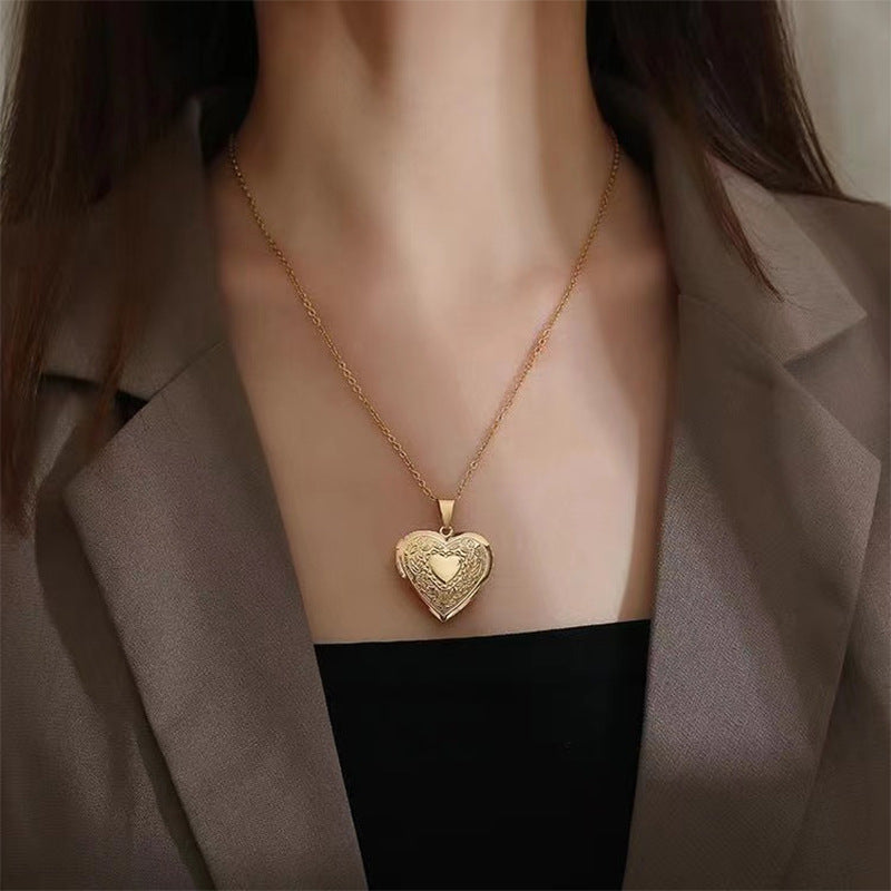 Charm Heart-Shaped Opening Photo Locket Pendant Necklace for Women in Stainless Steel with Plated Finish