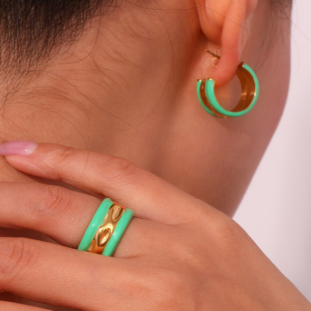 Fashionable Geometric Stainless Steel Plated 18K Gold Wave Texture Drop Earrings for Women