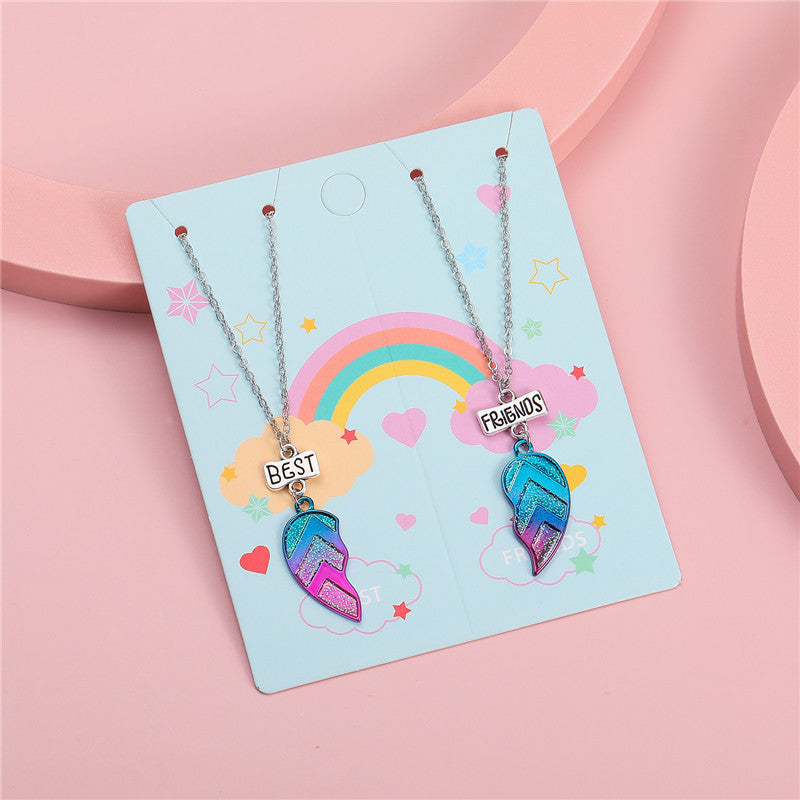Collana in lega a forma di cuore in stile cartone animato per bambini con smalto, ciondolo per amicizia BFF