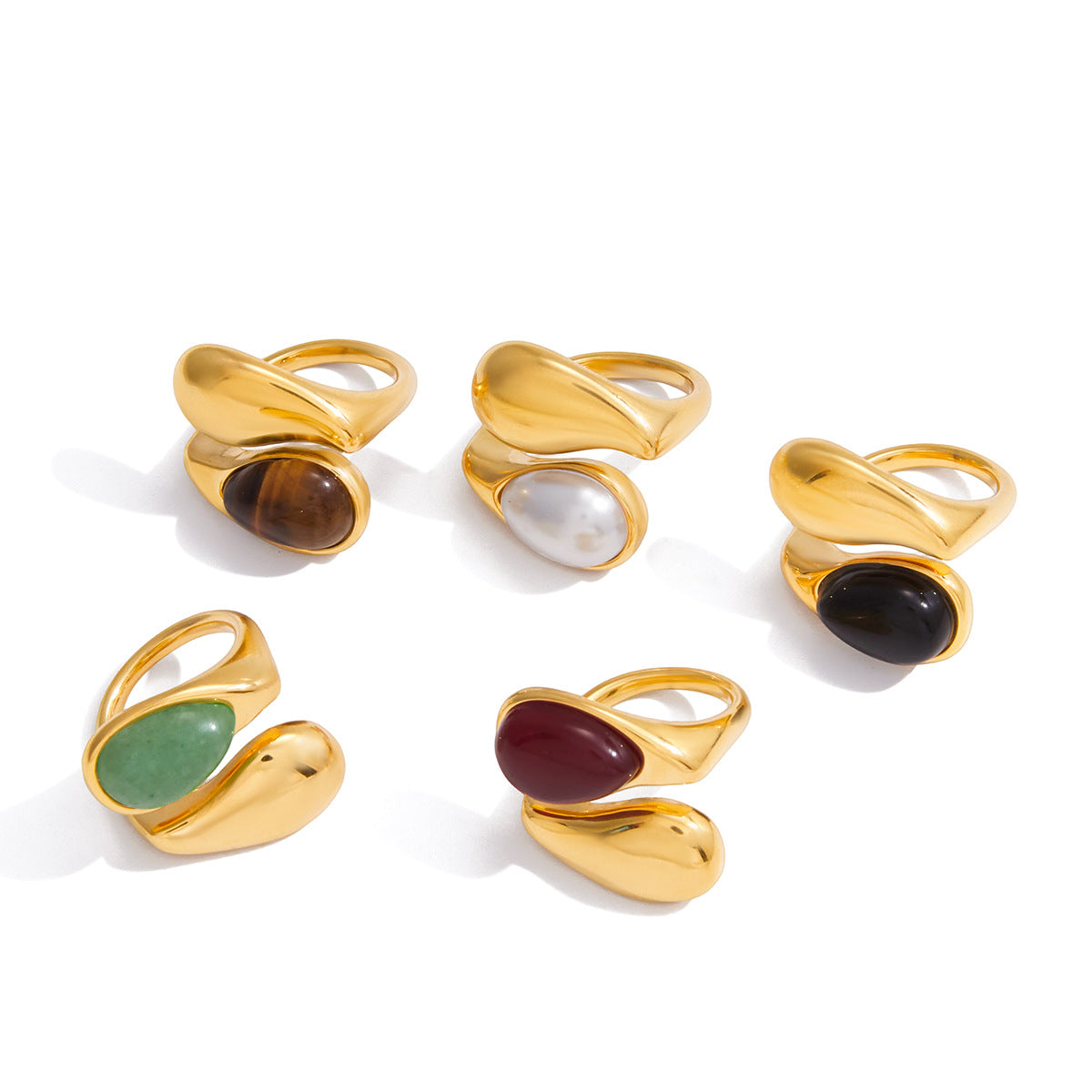 Anello geometrico in acciaio inossidabile con placcatura in oro PVD per donne Accessorio di moda di lusso minimalista