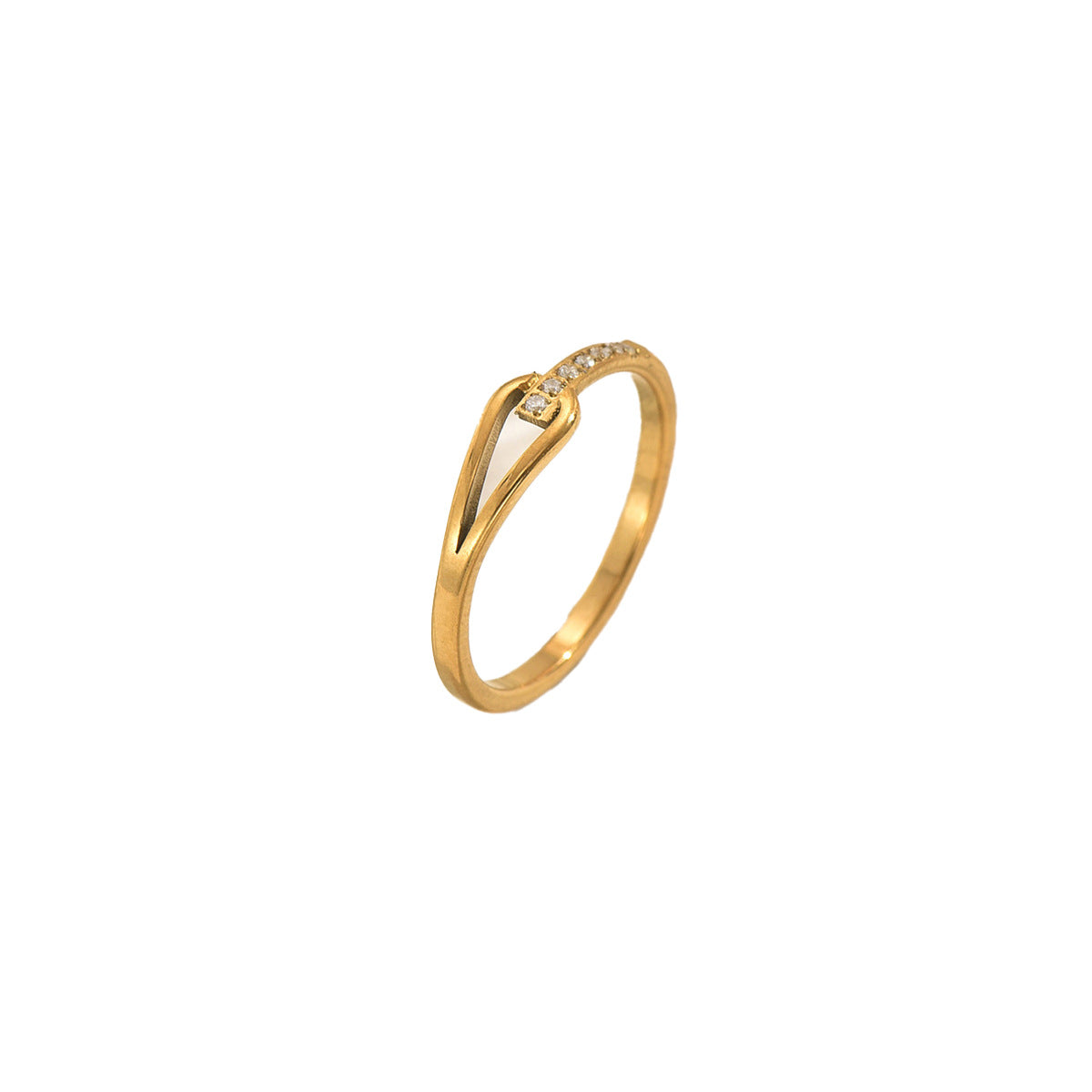 Minimalist Geometric Hollow-Out Copper Ring with Zircon Inlay for Women Fashionable Index Finger Ring