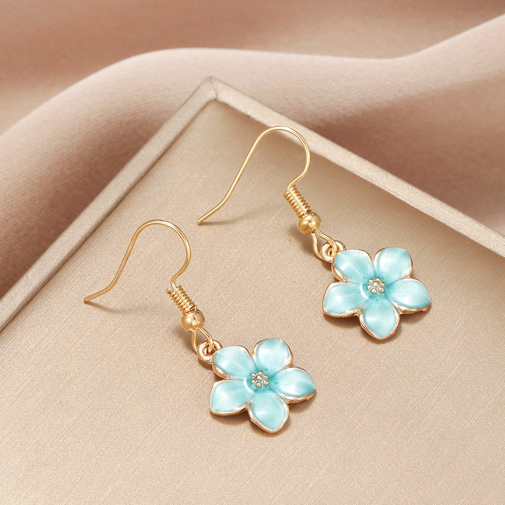 Fresh Floral Five-Petal Enamel Alloy Stud Earrings for Women with Rose Motif and Sweet Aesthetic