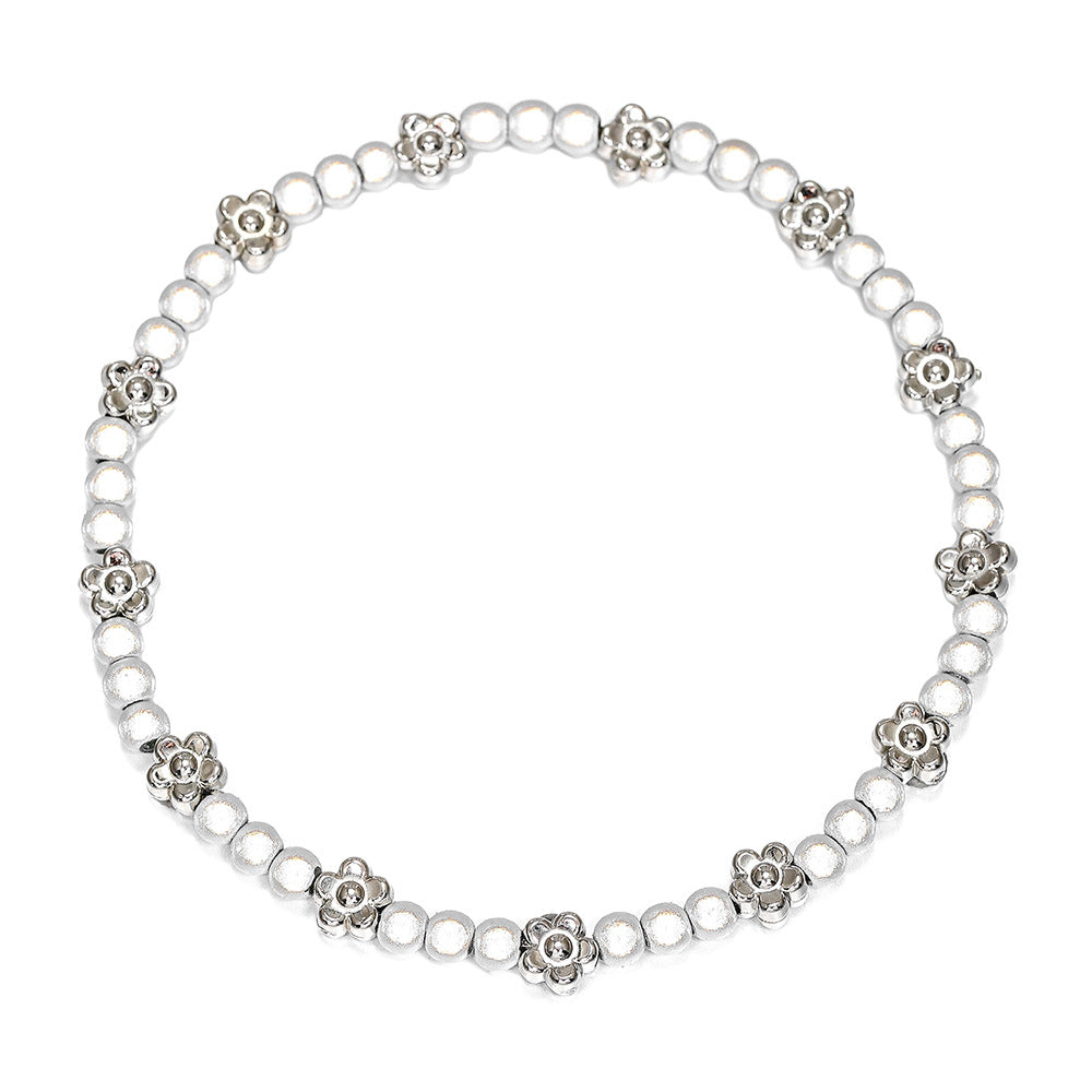 Minimalist Bohemian Geometric Iridescent Beaded Anklet for Women