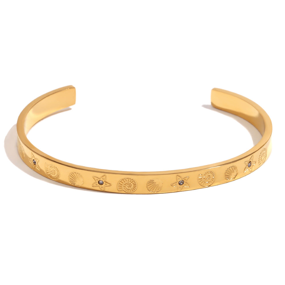 Minimalist Ocean-Inspired Stainless Steel Plated 18K Gold Bracelet for Women with Geometric Pattern