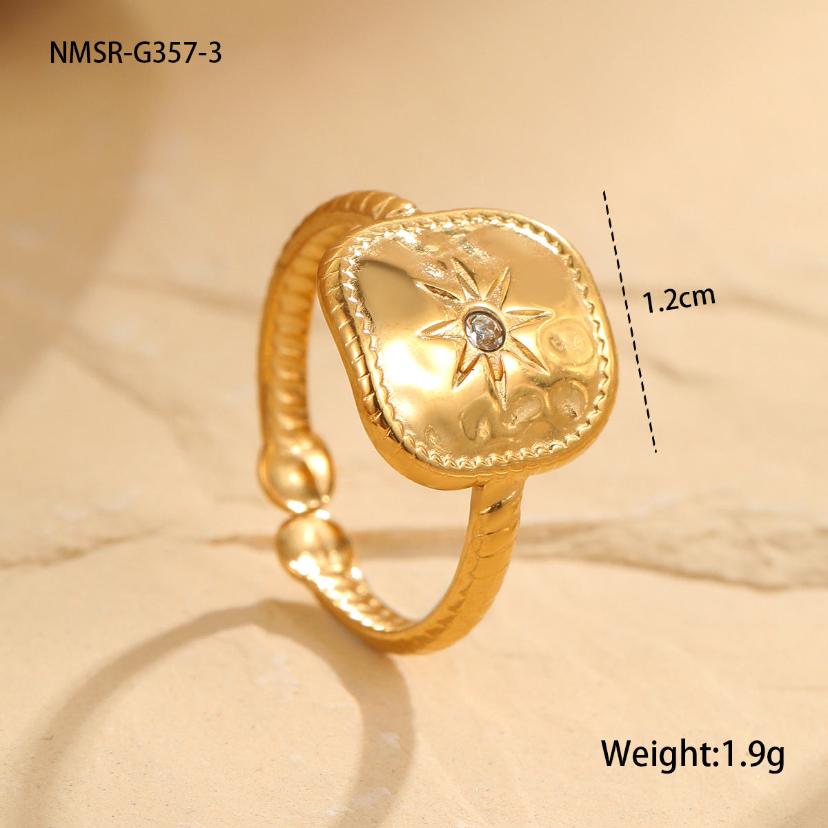 Anillo de Lujo Geométrico de Acero Inoxidable con Baño de Oro de 18K Ajustable Accesorio de Moda para Mujer