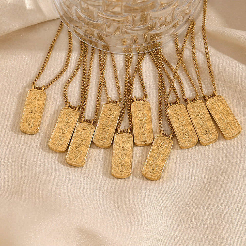 Collana con ciondolo a forma di numero minimalista ispirata al vintage, con tarocchi, da donna, in acciaio inossidabile placcato oro 18 carati