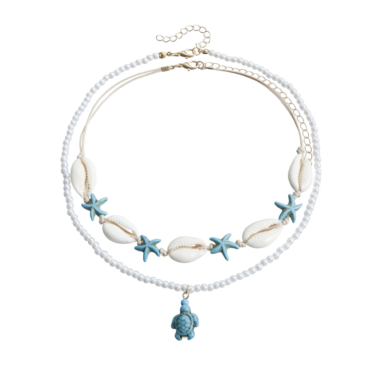Bohemian Hand-Knotted Summer Necklace with Shell Star Turtle Pendant for Women