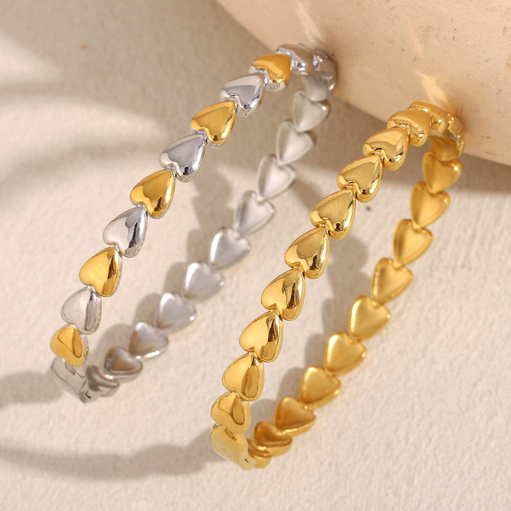 Bracciale Minimalista in Acciaio Inossidabile Placcato Oro 18K con Chiusura a Moschettone a Cuore