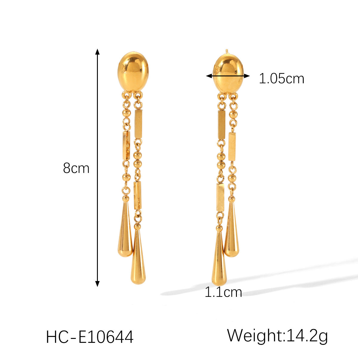 Minimalist Geometric Stainless Steel Earrings for Women with Pyramid Triangle Sun Flame Shapes and Dangling Chain Tassels