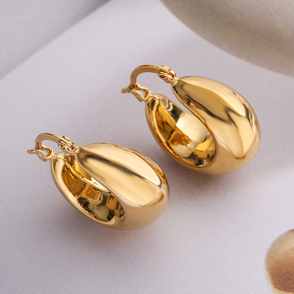 Orecchini a Cerchio Geometrici Minimalisti da Donna in Ottone con Placcatura in Oro 18K Design a Fascia Larga Liscia