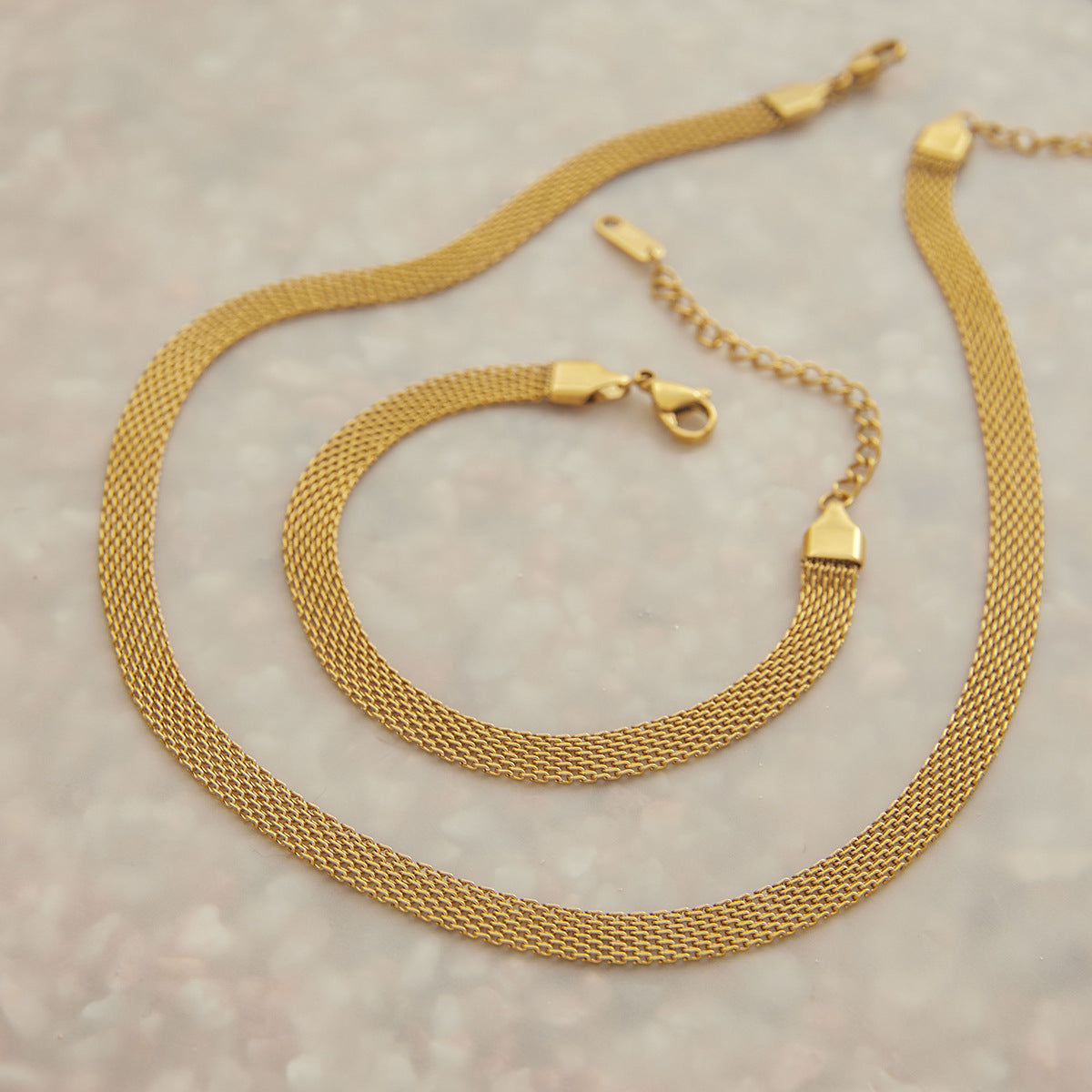 Geometric Plated Stainless Steel Titanium Steel Necklace and Bracelet Set for Women