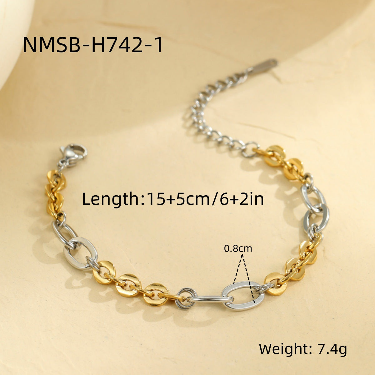 Vintage-Inspired Geometric Stainless Steel Plated Bracelet for Women with Contrasting Color Design